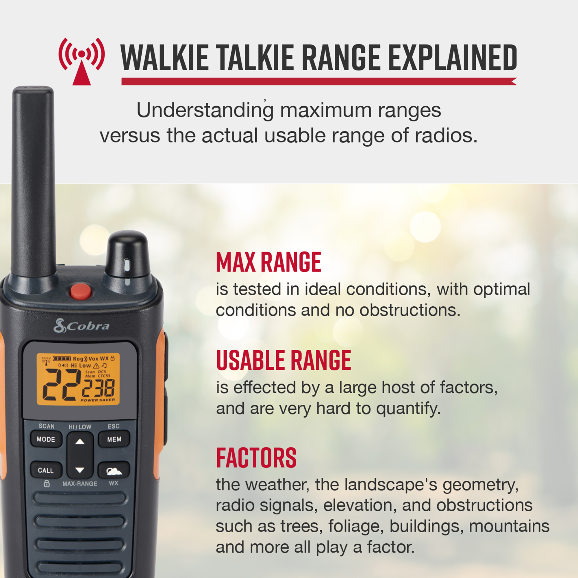 Cobra, 40 Mile Rugged Waterproof Dustproof Two-Way Radios, Range 40 mile, Channel (qty.) 60 Model# RX680